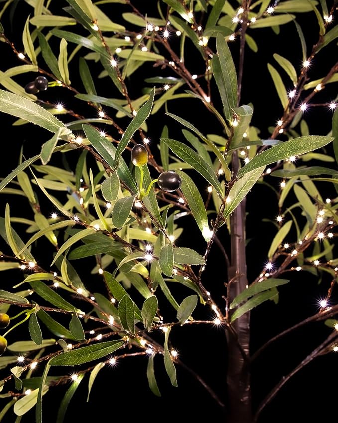6ft Lighted Olive Tree with 300 Warm White LED Lights, Dimmable, Ideal for Indoor & Outdoor Holiday Decor, Home, Garden, Wedding & Party
