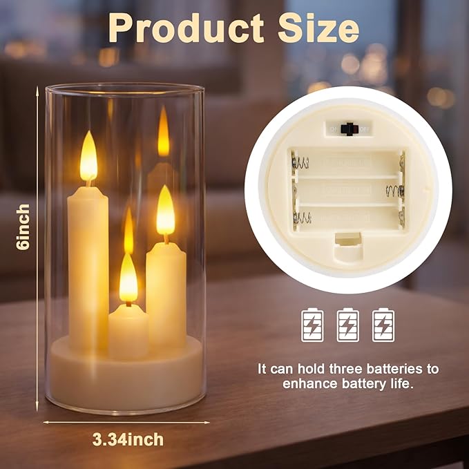 Flameless 3-in-1 Cone Candle with Remote & Timer, Battery-Operated LED Candle with 3D Flickering Wick, Acrylic,for Home Decor, Holiday Parties & Wedding Centerpieces(2pcs)