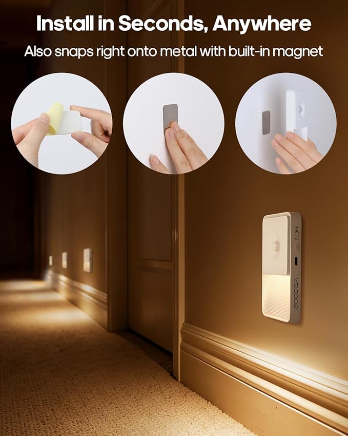 Rechargeable Motion Sensor Night Lights for Stairs, Magnetic Stair Lights Indoor, Warm Dimmable Night Light for Hallway,Bathroom,Bedroom,Closet(8 Pack)