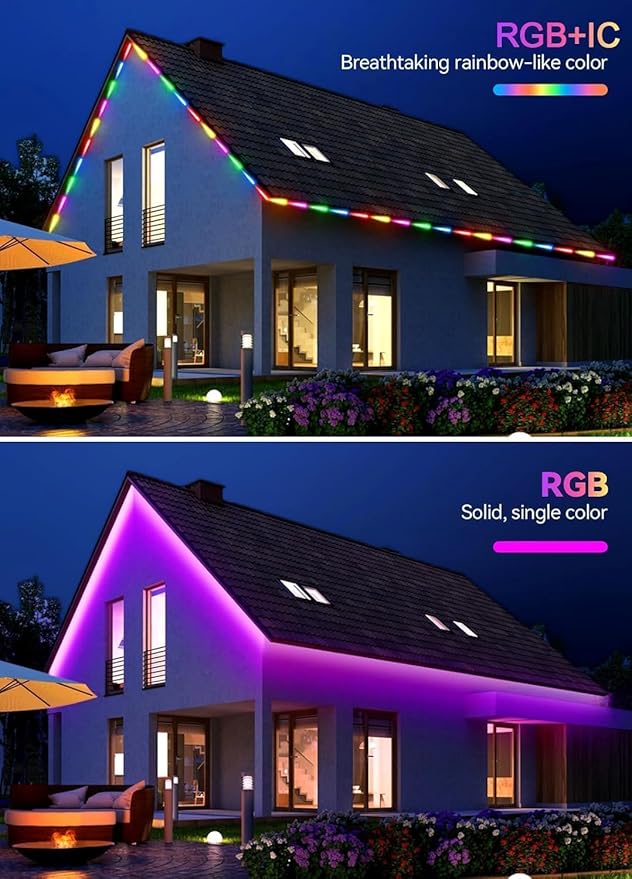 IP67 53FT Continuous RGB+IC DIY Design Outdoor Led Strip Lights Waterproof with Wi-Fi+Bluetooth App Compatible with Alexa,Google Assistant,Themable for Football Clubs Color Changing LED Rope Lights
