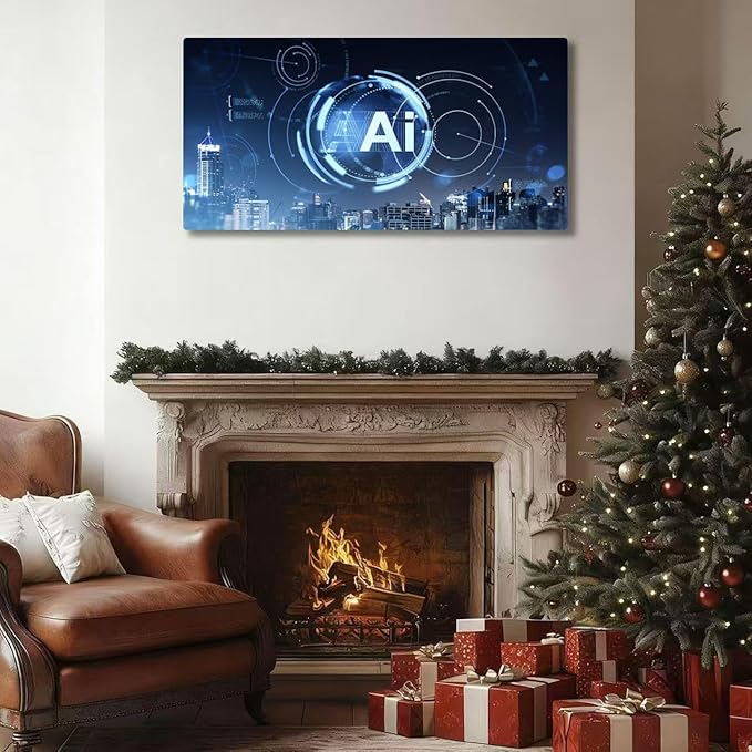 Wibinuki Wall Art Wall Decor Wall Paintings AI interface over a city skyline night showing da for Living Room Bedroom Bathroom Home Decor Can Be Hung Directly 20"x 40"
