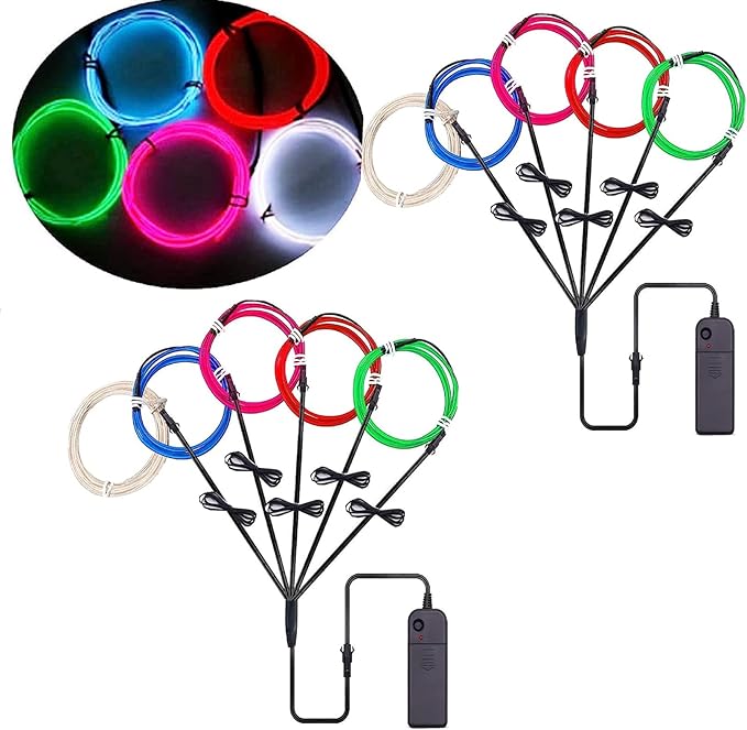 Ourbest 2Pack 5in1 Wearable led Wire Lights, el Wire Lights Battery Powered Party Cosplay Rope Lights 3Mode Stay/Slow/Fast Flash(2 Battery Boxes Multicolor)