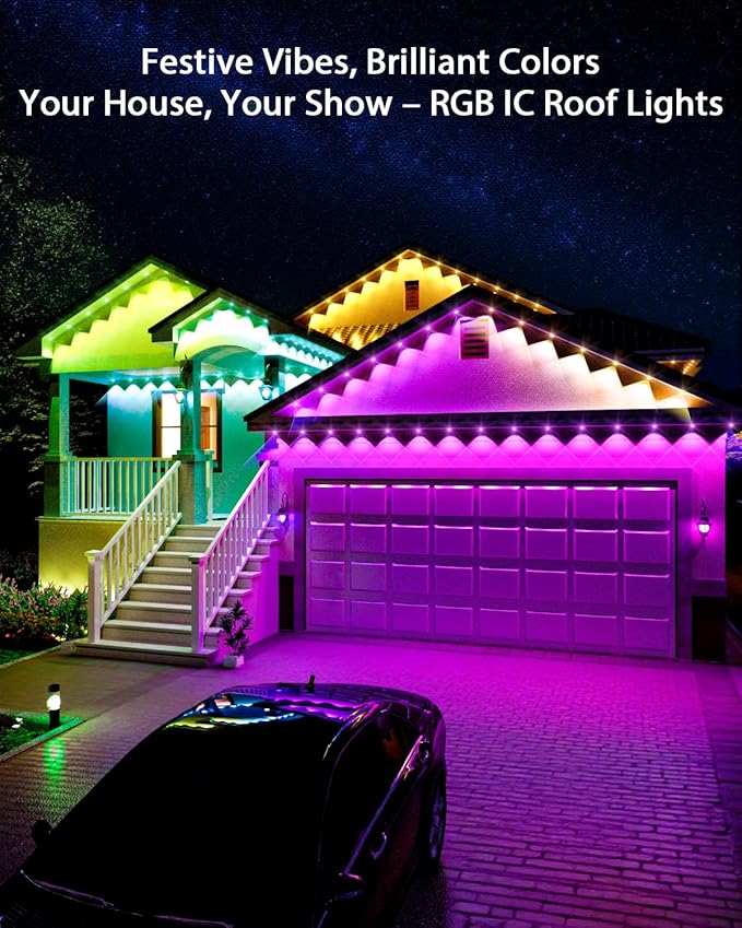 Permanent Outdoor Lights Pro,300ft RGB+IC Smart Outdoor Decor,App/Remote,Christmas,Halloween,Multi Scene Modes,IP67 Waterproof,Eaves Light with Daily & Holiday Party Decor,House Roof Lighting