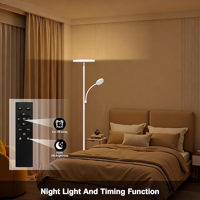 White Floor Lamp,Upgraded 42W/4200LM Bright Floor Lamp,Torchiere Floor Lamps with Reading Light,Modern Dimmable Standing Lamp with Remote,Floor Lamps for Living Room,Bedroom,Office