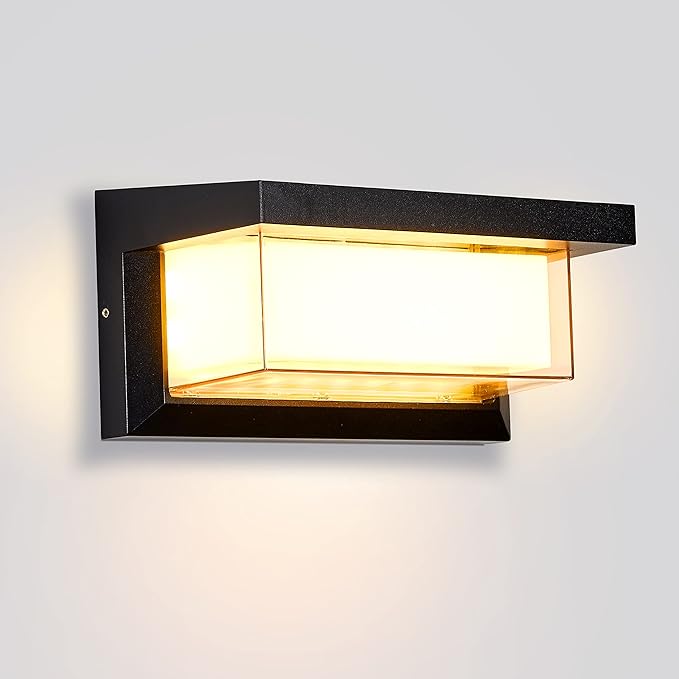 LANFU LED 18W Minimalist Horizontal Rectangular Outdoor Wall Sconce Light, Black, Warm White, IP64 Waterproof, Patio, 10.24 x 4.81 x 4.81 Inches