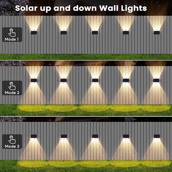Fence Lights Solar Powered, 12-Pack Solar Fence Lights Up/Down Flexible Buttons, IP67 Waterproof for Outdoor, 100LM Bright, Auto Dusk to Dawn for Wall/Stairs/Yard/Railing/Deck/Pathway (Warm White)