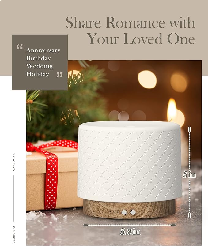 Essential Oil Diffuser -280ml Ceramic Diffuser for Large Room&Commercial Use, 2.4MHz Cool Mist Humidifier & Independent Decorative Light & Aromatherapy Diffuser, Pulse&Continuous Mist, Timer, Auto-Off