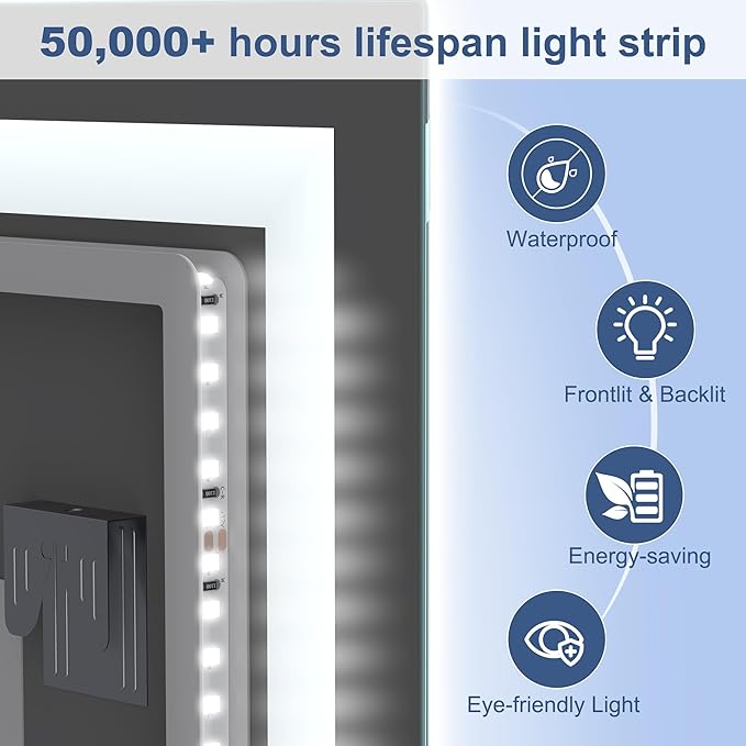 STARLEAD Led-Bathroom-Mirror-with-Lights, 24"X32" Wall-Mounted with 3 Colors Dimmable Light, Bluetooth Speaker, Anti-Fog, Memory, Tempered Glass, Front & Backlit (Horizontal/Vertical)