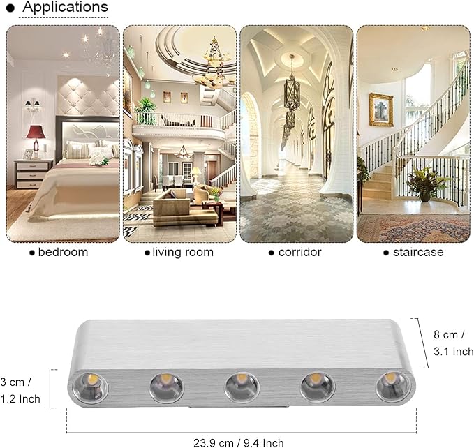 Kawell 20W Modern Wall Sconce LED Wall Light Up Down Indoor LED Wall Lamp Aluminum for Bedroom Living Room Bedside Stairs Hallway Corridor, 6000K