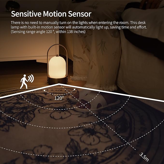 Aisilan Modern Milk Glass Bedside Table Lamp, Cordless Rechargeable Touch Control Lamp with Motion Sensor, Dimmable LED Nightstand Light for Bedroom & Home Decor, Brushed Nickel, 3W