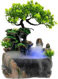 Tabletop Rockery Water Fountain Indoor Relaxation Waterfall Bonsai Desktop Ornament with LED Light, Zen Meditation Home Office Bedroom Atomizing Humidifier Desk Decoration