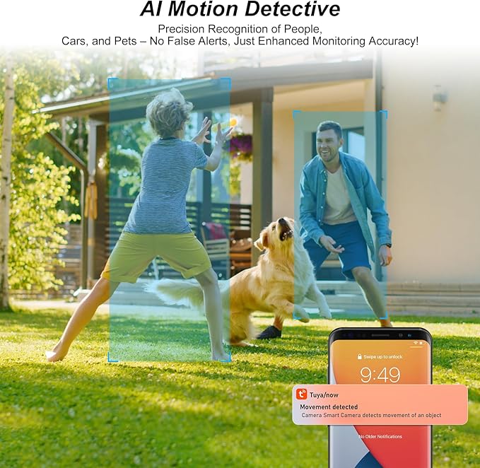 2K Solar Camera Outdoor Wireless-5/2.4Ghz WiFi Cameras for Home Security, AI Motion Detection, Color Night Vision, SD Card/Cloud Storage, Waterproof, Compatible with Alexa/Google Home (3 Cameras)