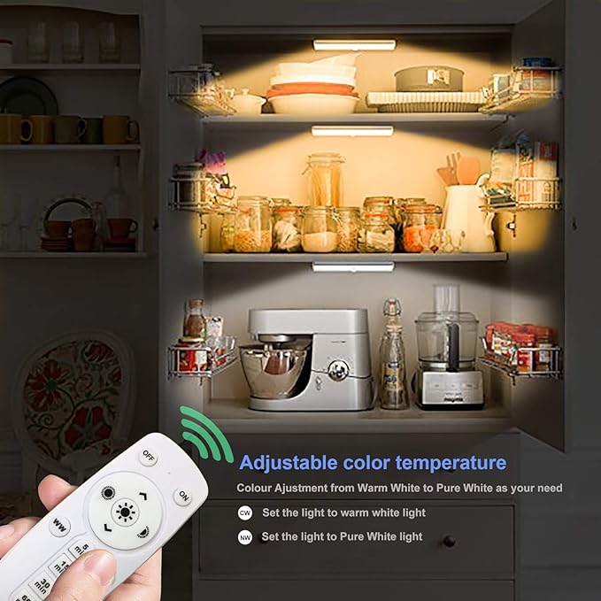 LDOPTO Battery Operated Lights Wireless Under Cabinet LED Closet Lighting Under-Counter Light fixtures Without Wiring with Remote/Touch Control for Kitchen Shelf Hallway Stairs, 3 Colors 3 Pack