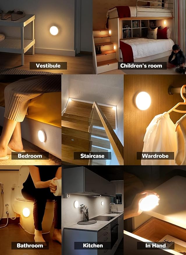 Homelist 6 Pack Motion Sensor Light Indoor, Rechargeable Puck Lights, Wireless Battery Operated Night Light for Closet, Hallway, Stairs, Kitchen with 2 Color Temperatures