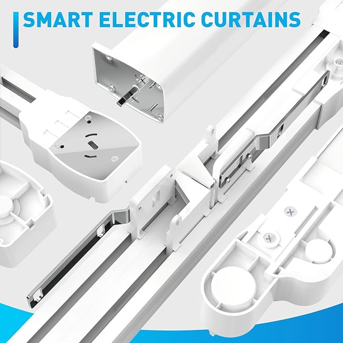 Smart Electric Curtains Track, Ceiling Curtains Track Adjustable Retractable Motorized Curtain Rod From 94 to 177 Inches, Automatic Curtain Opener, Work with Alexa/Google Home/Tuya Voice Control
