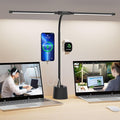 Desk Lamp, Dual Head, Smart USB A+C Charging Port, 5 Color Modes Dimmable, 2600 Lumens 12W Wide-Angle Lighting Table Lamp, 49cm Height for Bedside Reading, Office, Study, Crafts, Draw
