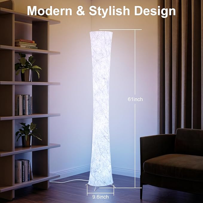 WORLD WIN LED 3 Color Temperature Floor Lamp for Living Room, 61'' Modern Floor Lamp with with Foot Switch, APP & Remote Control, Timer Setting, Dimmable Standing Corner Lamp for Bedroom, Office