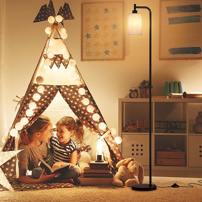 Floor Lamps for Living Room - Tall Standing Lamp with Linen Shade, Floor Lamp with LED Bulbs, Modern Floor Lamps for Bedroom Office Corner