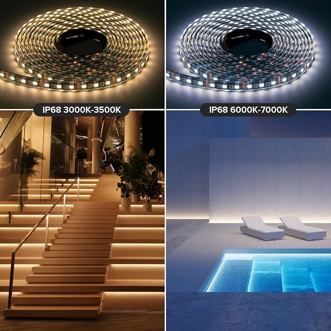 BTF-LIGHTING IP68 Waterproof Outdoor RGBW LED Strip 5050SMD RGB+Warm White(3000K-3500K) 4 Colors in 1 DC12V 16.4ft 5m 60LED/m Multi-Colored Tape Lights for Kitchen Decoration(No Adapter or Controller)