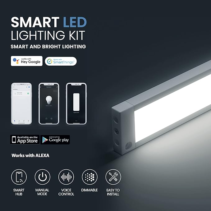 EShine 3 Pack 12 inch White Smart Dimmable LED Under Cabinet Lighting Kit Compatible with Alexa, Google - Cool White (6000K)