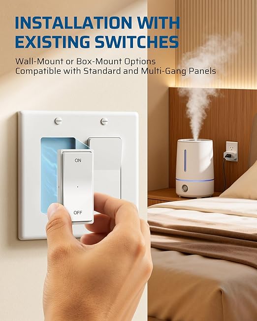 DEWENWILS Remote Control Outlet, Magnetic Wireless Light Switch, 100FT Decorator Rocker Wall Switch, Remote Outlet forLamps, Fans, Household Appliance, 15A/1875W, 2 Remote and 1 Outlet
