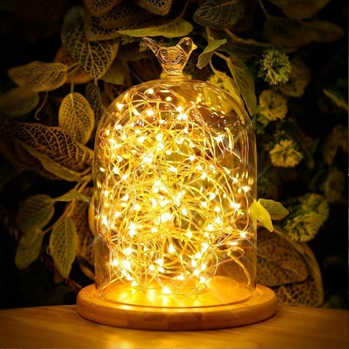 RUICHEN Plug in Fairy Lights with Switch, Waterproof 33 Ft 100 LED Silver Wire Starry String Firefly Lights for Christmas, Easter, Thanksgiving, Parties, Wedding, Vases, Craft, Warm White