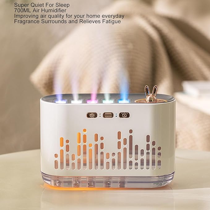 RGB Essential Oil Diffuser, 700ml Capacity, 7 Color Changing Fire Effect, Music Sync LED Lights, USB Powered, Auto Shut Off for Bedroom Home Office