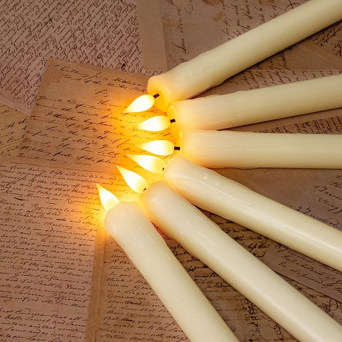 Homemory 3 Pcs Real Wax Flameless Taper Candles with Remote Timer and Dimmer, Battery Operated Candlesticks with Flickering Light, Ivory Window Candles, 9.6 Inches for for Wedding Home Decor