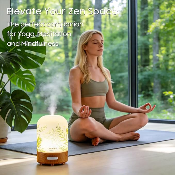 Essential Oil Diffuser Hand Blown Glass, 100ml Small Aromatherapy Diffuser, Auto Shut-Off Function, Ultrasonic Diffusers for Essential Oils, Cool Mist Humidifier with Warm White Lights