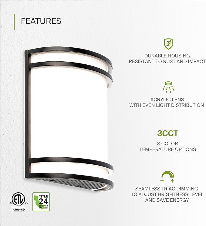 ASD LED Indoor Wall Mount Light Fixture - 8 Inch 15W Modern Interior Matte Black Dimmable Wall Sconce Light - ETL 3000K 4000K 5000K Adjustable - Hallway, Bedroom LED Wall Lights