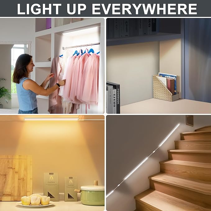 Daymeet Under Cabinet Lights, Bright Ultra Thin 12 Inch LED Cabinet Lighting Under Cabinet Light for Kitchen, 3 Color with Remote and APP Control, USB LED Lights for Closet, Home(2 Pack)