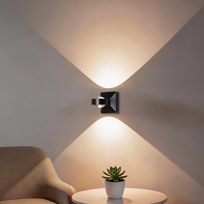 Tubicen Dimmable Wall Sconce Indoor Hardwired 8W Bright Focus LED Up Down Wall Lights for Living Room Hallway Stairway Movie Theater Sconces Lighting Black 3000K Warm White