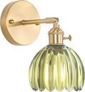 Vintage Wall Sconces with Green Tulip Glass Lampshade 180 Degree Adjustable Brass Sconces Hradwired Modern Wall Lighting Fixture with Switch for Bedside Bedroom Doorway