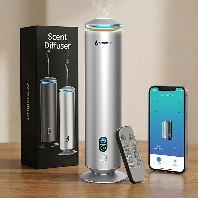 MajesticMist WiFi Waterless Essential Oil Diffuser, Aluminum Cold-Air Aroma Diffuser for Large Rooms up to 1000 sq ft, App & Remote Control, 4oz, USB-C Plug-in, Quiet, LED Display