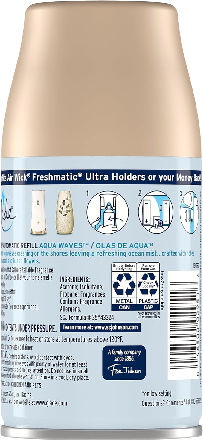 Glade Automatic Spray Refill, Air Freshener for Home and Bathroom, Aqua Waves, 6.2 Oz