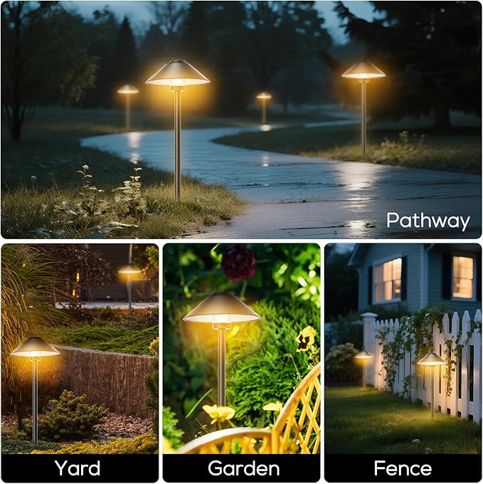 Banord 4 Pack Dusk to Dawn Outdoor Pathway Lights，Dimmable LED Landscape Path Lights, Timer & Memory Function, IP65 Waterproof Wired Low Voltage Landscape Lighting with Transformer