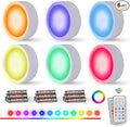 EverBrite Puck Lights with Remote, Wireless LED Puck Lights Battery Operated, 13 RGB Colors Changing Under Cabinet Lights, Dimmable Closet Lights with Timer, Battery Included (6-Pack)