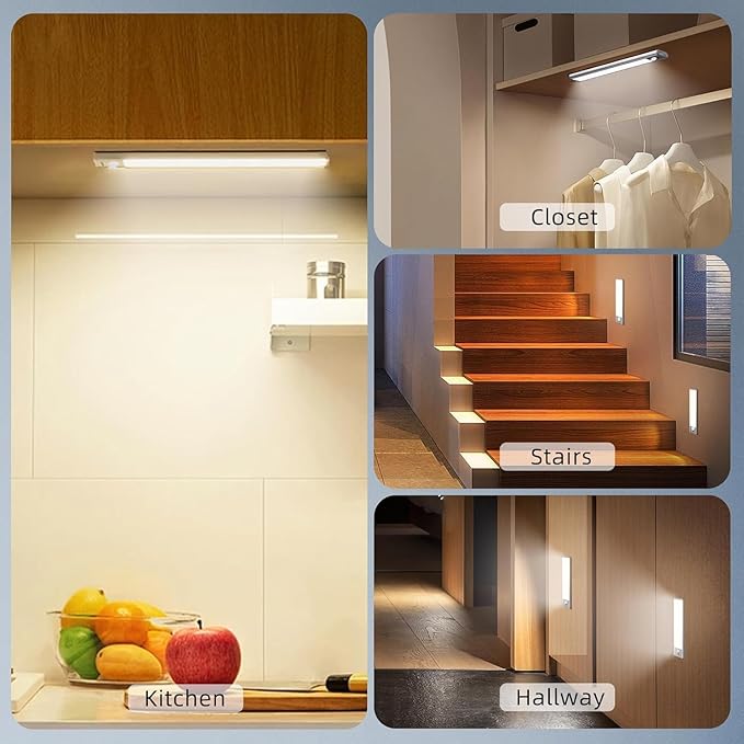 Under Cabinet Lighting, 2 Pack Under Cabinet Lights Rechargeable, Motion Sensor Light Indoor, 3 Color Temps, 5 Levels Dimmable Magnetic Closet Lights, Wireless Under Counter Lights for Kitchen, Stairs