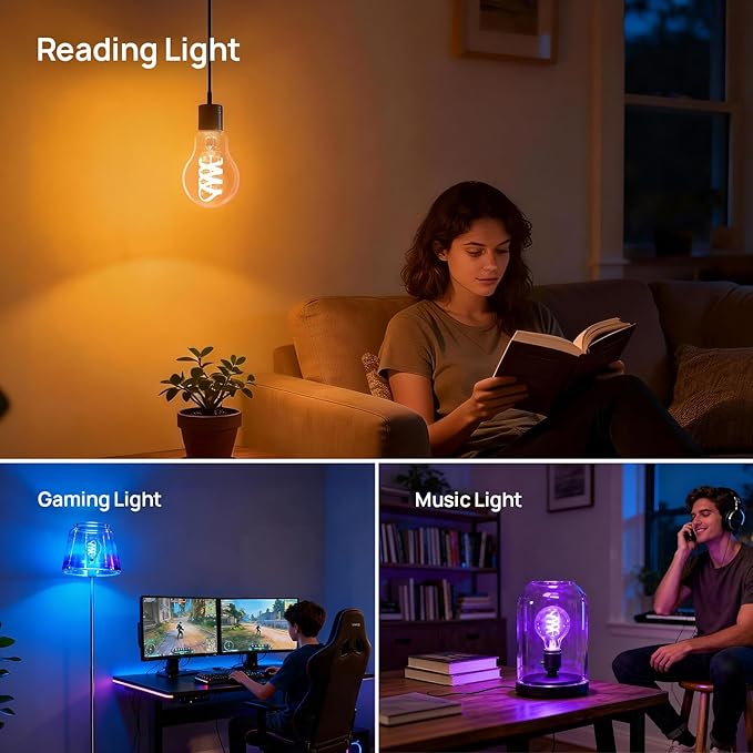 Linkind Matter Smart Light Bulbs, A19 Edison Filament Vintage Color Changing Light Bulbs, Warm&Daylight White(1800K-6500K), Compatible with Alexa, E26 LED 60W 850LM, 2.4GHZ WiFi Only, 1Pack