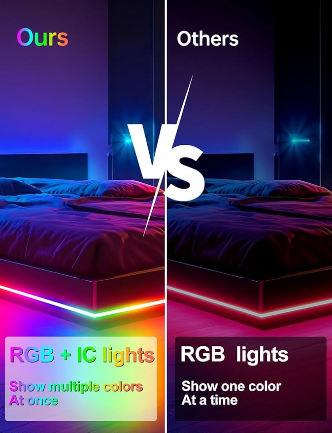 RGB+IC Neon Rope Lights, 16.4 ft Smart LED Rope Light with Music Sync, Works with Alexa, Google Assistant, Custom DIY Flexible Neon Strip Lights for Bedroom, Wall Decor (2.4G WiFi Only)