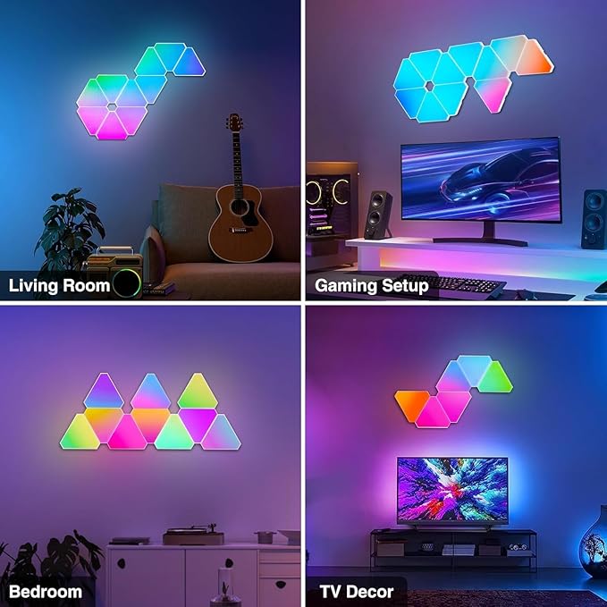 Amailtom Triangle Light 4 LED Panels for Expansion Only, Triangle Lights for Wall Dreamcolor Gaming Room Lights Decor, Smart LED Wall Light Music Sync for Gaming Setup (No Controller/Remote)