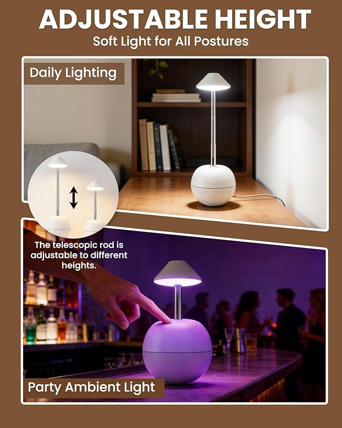 yadoker 2 Pack Cordless Table Lamps Set, Tumbler Touch Bedside Lamps with Remote Control, 2600mAh USB Rechargeable Nightstand Lamp, Dimmable Desktop Light for Home Office, Dining Room (White)