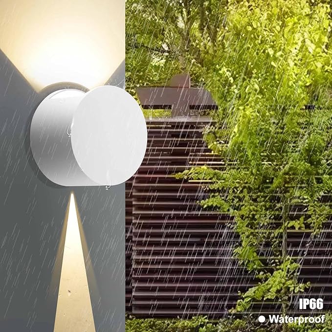 Kawell 8W Modern LED Wall Sconce Light Up Down Waterproof Outdoor Wall Lamp Indoor Hardwired for Bedroom Bathroom Hallway Stairs Porch, White 3000K