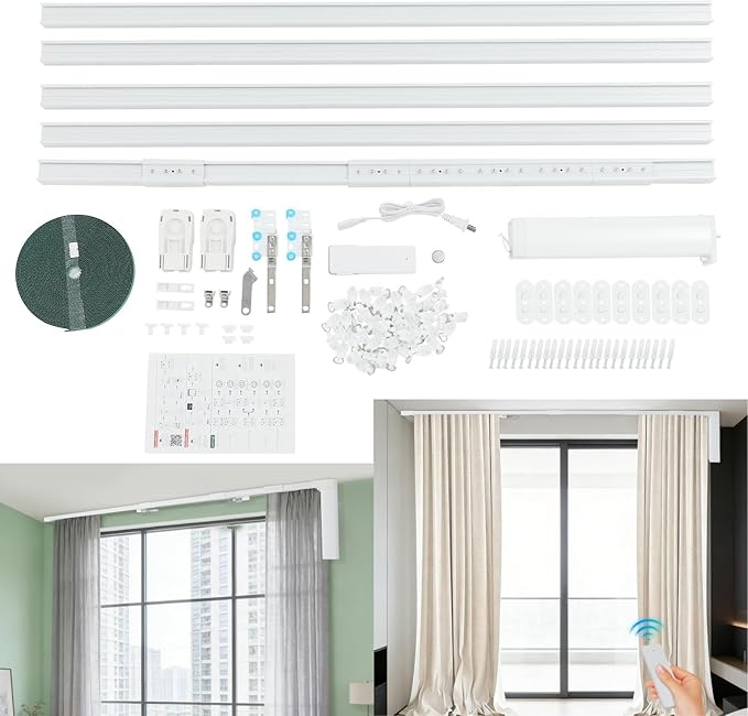Electric Curtain Track, Retractable Motorized Curtains Rod From 7-17ft, Automatic Curtain Opener with Smart/Manual Control, Smart Curtains System for I-Rrail and U-Rail (For 7-17ft)