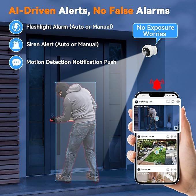 Magnetic Security Camera Wireless - 2Pack AI Motion Detection, 2K HD Video, Battery Powered, Ease of Setup, 2-Way Audio,IR Color Night Vision, Waterproof, Outdoor & Indoor Surveillance