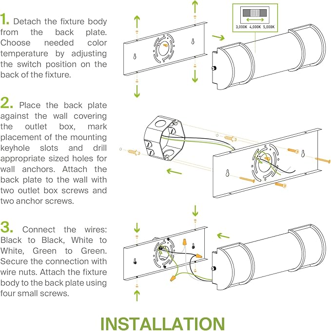 ASD LED 24" Vanity Flush Mount Light Fixture, Linear Bathroom Lighting Bar | 3CCT, Dimmable, Energy Star, ETL Listed | 25W 1950LM 3000-5000K 120V | Long Bath Wall Sconce Over Mirror | Nickel, 2 Pack