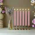 12 Pack, 10" LED Flameless Dusty Rose Fluted Ribbed Grooved Taper Candles, Remote & 24h Timer Memory, On/Off Button, Dimmable, Flicker Mode, Battery Operated, Christmas Menorah Wedding