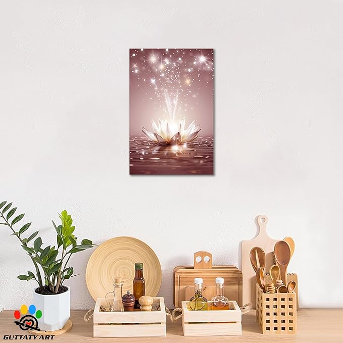Zen Lotus Floral Pictures Wall Art, Water Lily Bloom Picture, Lotus Flower Canvas Art Print, Calm Relax Poster, Spiritual Zen Flower Print for Zen Office Decor Meditation Poster32x48 inch