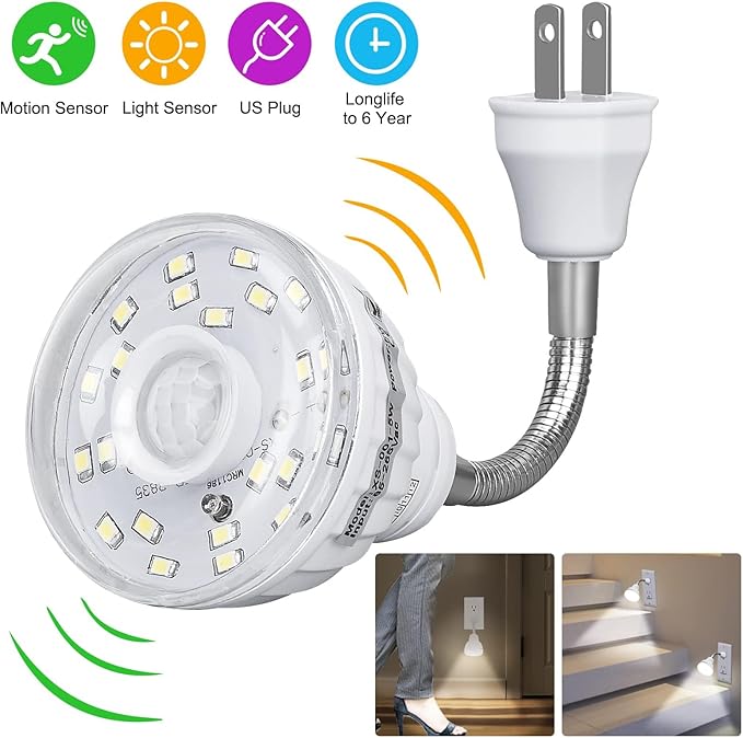 Plug in Motion Sensor Night Light Indoor, PIR Infrared Motion-Activated LED Night Light for AC Outlet,Dusk to Dawn Sensor Smartlight,360° Directional Rotating for Garage Stairway (3W 1pcs)