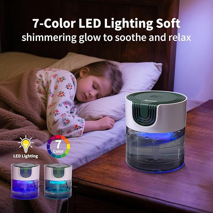 Aozale Water Air Purifier for Home, Water-Based Air Cleaner & Humidifier, Aroma Diffuser, Removes Pet Odors & Smoke, White Noise, 7-Color LED Light